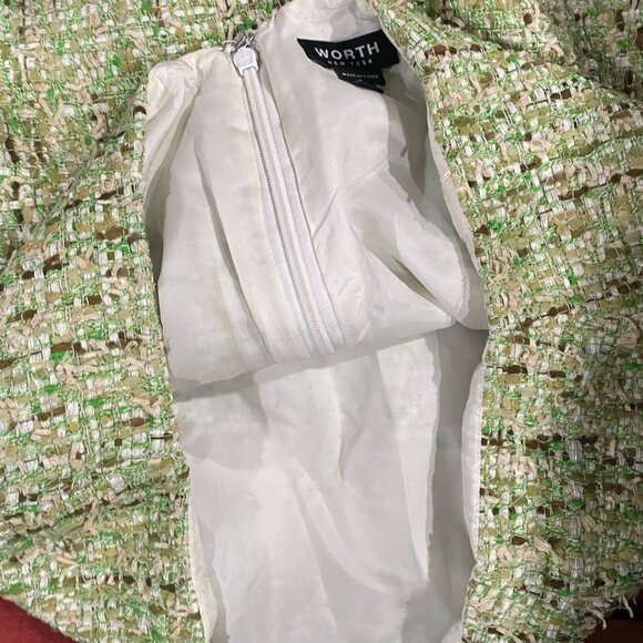 Worth Green Y2K Tweed Preppy Quiet Luxury Boho Green Mini Pencil Lined Skirt 8 - Picture 7 of 10